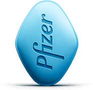 Image of both sides of the blue VIAGRA
pill